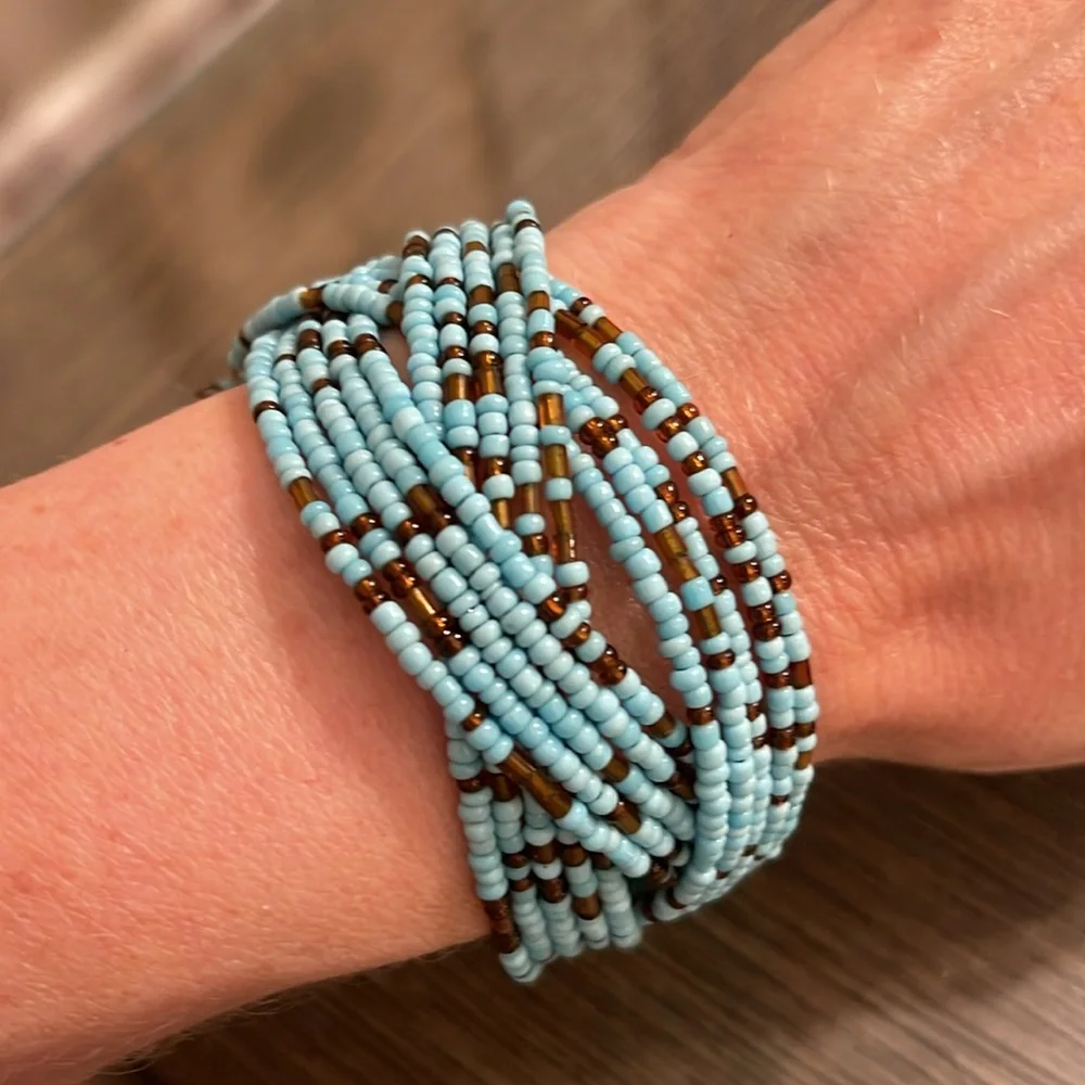 Vintage Style Seed Bead braided Memory Wire  Bracelets  Red, Purple, Blue